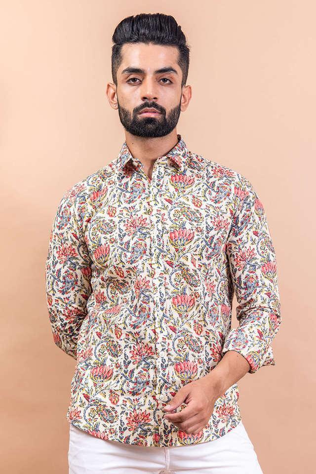 printed cotton regular fit mens casual shirt