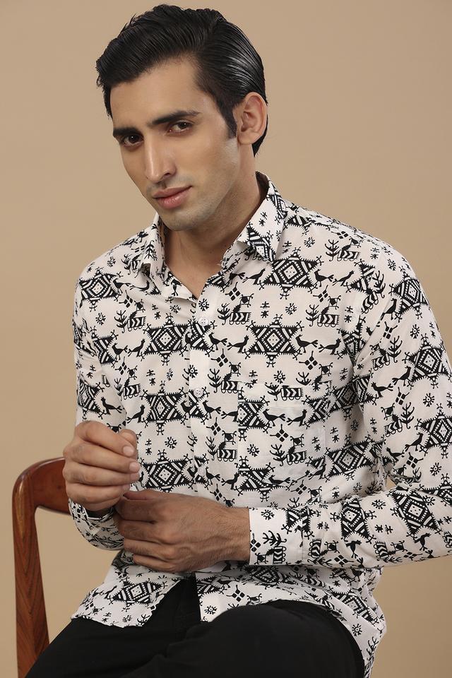 printed cotton regular fit mens casual shirt