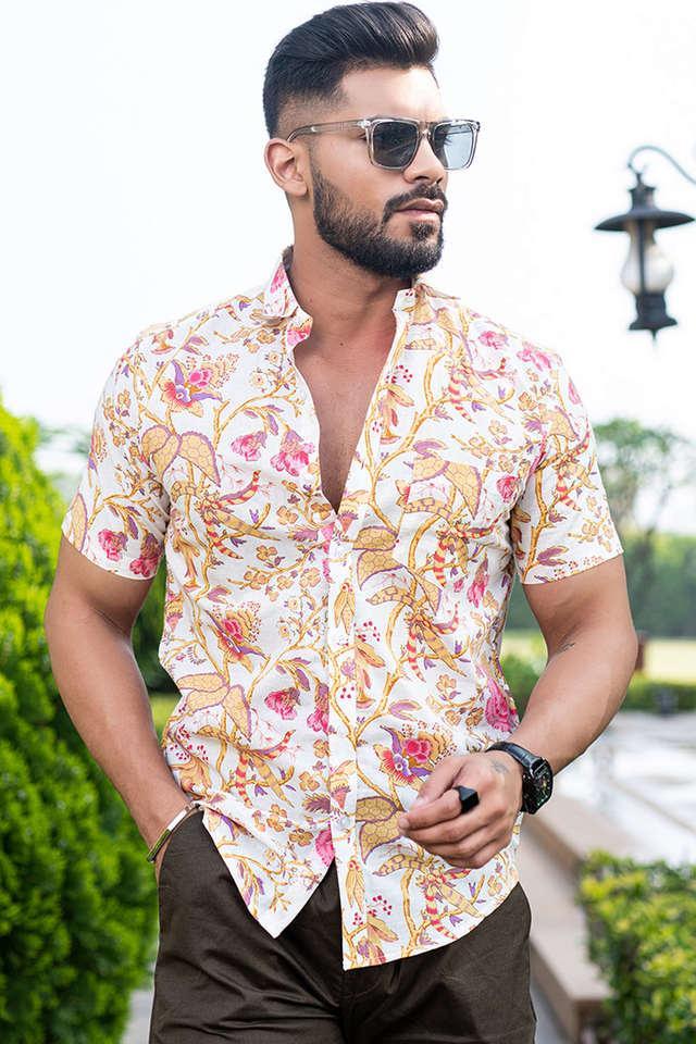 printed cotton regular fit mens casual shirt