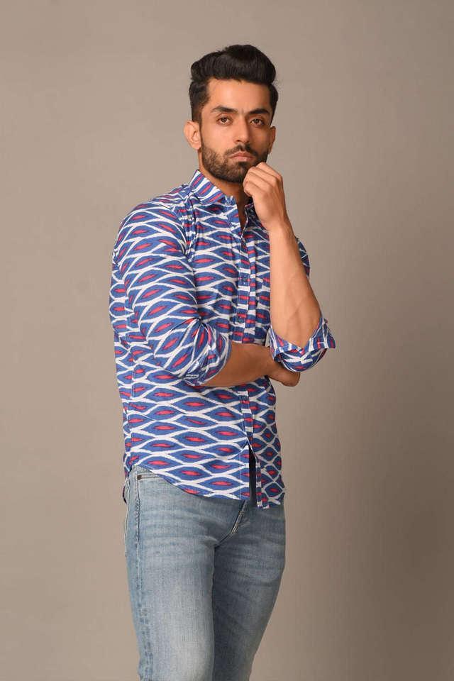 printed cotton regular fit mens casual shirt