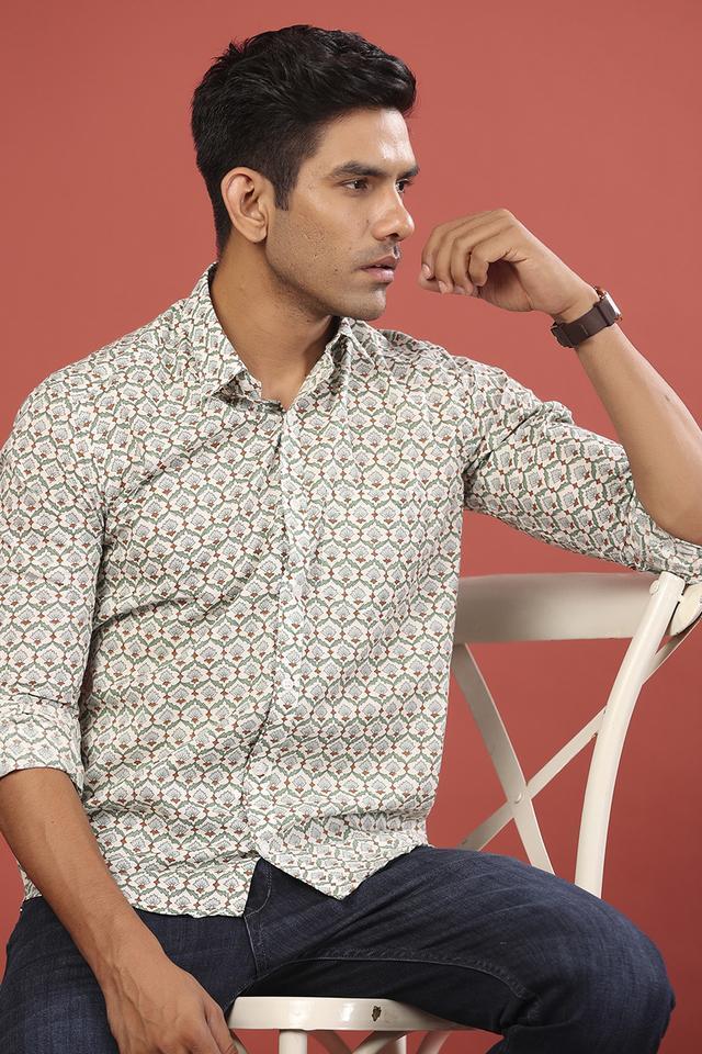 printed cotton regular fit mens casual shirt