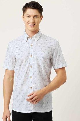 printed cotton regular fit mens formal wear shirt - white
