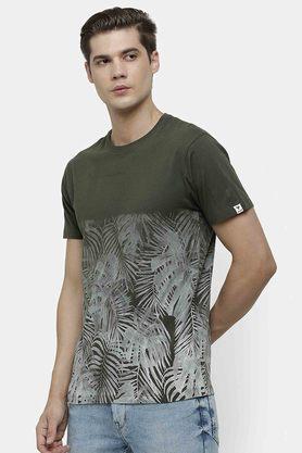 printed cotton regular fit mens t-shirt - olive