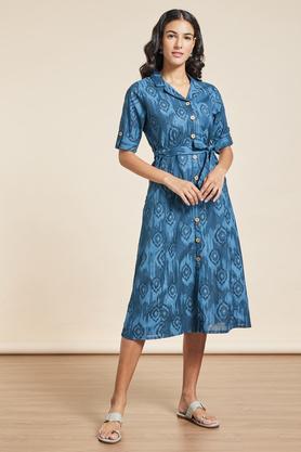 printed cotton regular fit women's ethnic dress - indigo