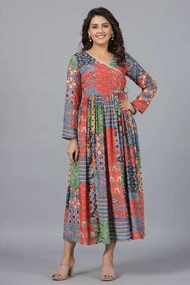 printed cotton regular fit women's ethnic dress - red