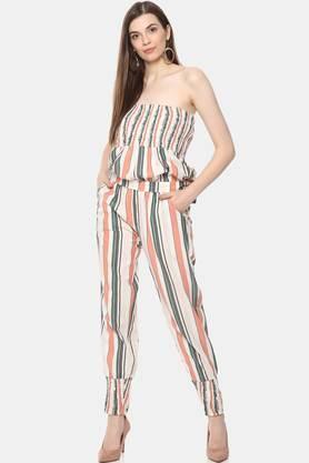 printed cotton regular fit women's jumpsuit - off white