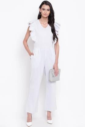 printed cotton regular fit women's jumpsuit - white