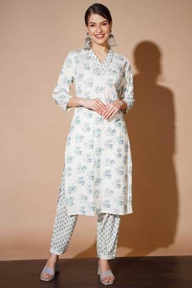 printed cotton regular fit women's kurta palazzo set - multi