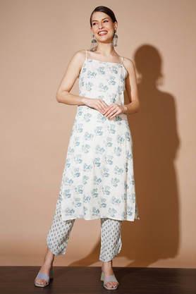 printed cotton regular fit women's kurta palazzo set - multi