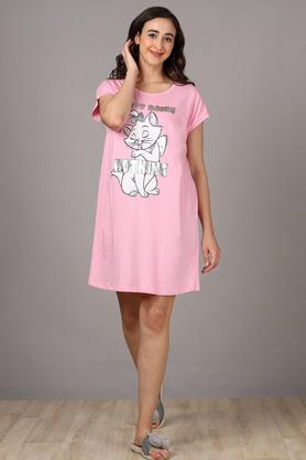 printed cotton regular fit women's night dress - pink