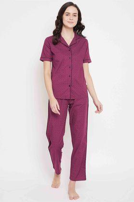 printed cotton regular fit women's night suit - purple