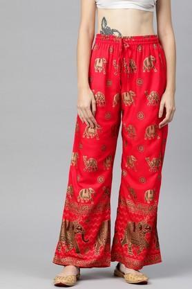 printed cotton regular fit women's palazzos - red