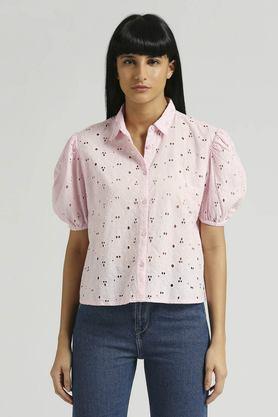printed cotton regular fit women's shirt - pink
