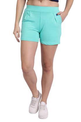 printed cotton regular fit women's shorts - aqua