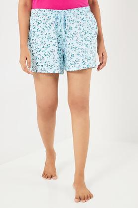 printed cotton regular fit women's shorts - blue