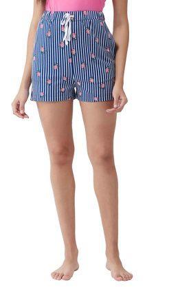 printed cotton regular fit women's shorts - blue