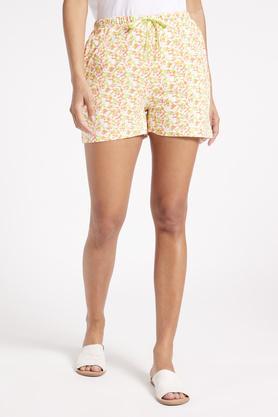 printed cotton regular fit women's shorts - lime green