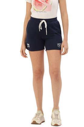 printed cotton regular fit women's shorts - navy