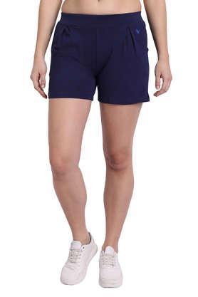 printed cotton regular fit women's shorts - navy