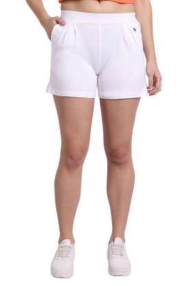 printed cotton regular fit women's shorts - white