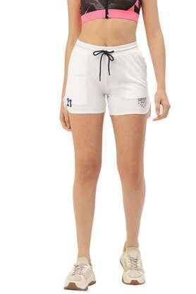 printed cotton regular fit women's shorts - white