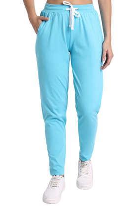 printed cotton regular fit women's track pants - blue