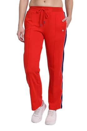 printed cotton regular fit women's track pants - red