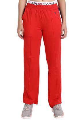 printed cotton regular fit women's track pants - red