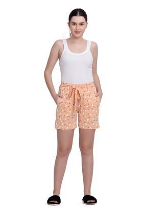 printed cotton regular fit womens active wear shorts - peach