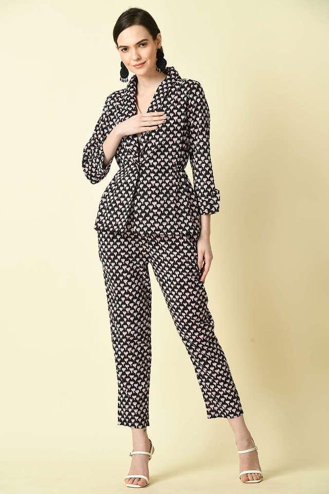 printed cotton regular fit womens coat with trousers