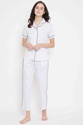 printed cotton regular fit womens night suit - white