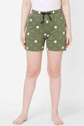 printed cotton regular fit womens shorts - olive