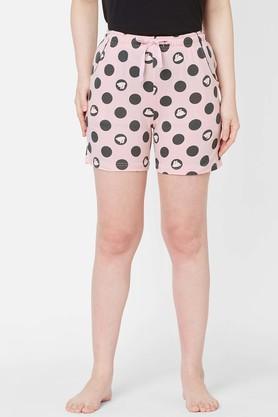 printed cotton regular fit womens shorts - pink