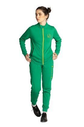 printed cotton regular fit womens tracksuit with embossed logo - green