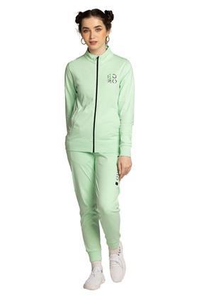 printed cotton regular fit womens tracksuit with embossed logo - green