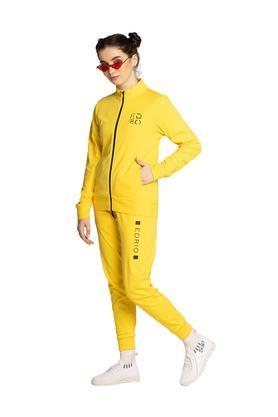 printed cotton regular fit womens tracksuit with embossed logo - yellow