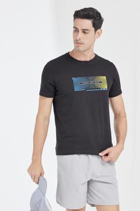 printed cotton regular men's active wear t-shirt - black