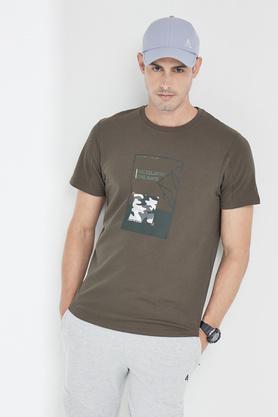 printed cotton regular men's active wear t-shirt - olive