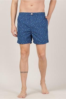 printed cotton regular men's shorts - blue