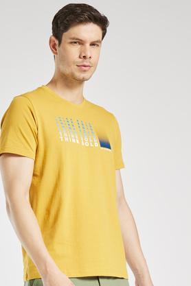 printed cotton regular mens t-shirt - mustard