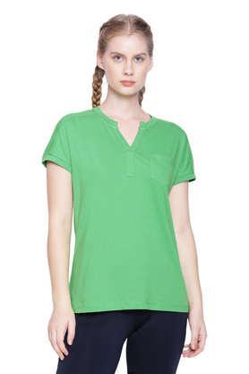 printed cotton regular women's top - green