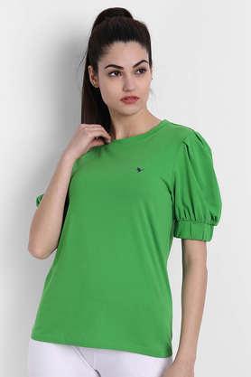 printed cotton regular women's top - green