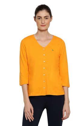 printed cotton regular women's top - orange