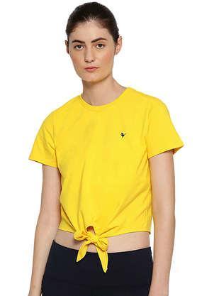 printed cotton regular women's top - yellow