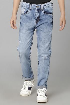 printed cotton relaxed fit boys jeans - blue