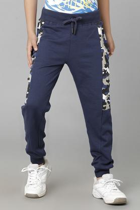 printed cotton relaxed fit boys joggers - navy