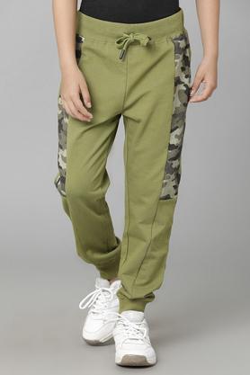printed cotton relaxed fit boys joggers - olive