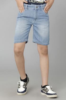 printed cotton relaxed fit boys shorts - blue