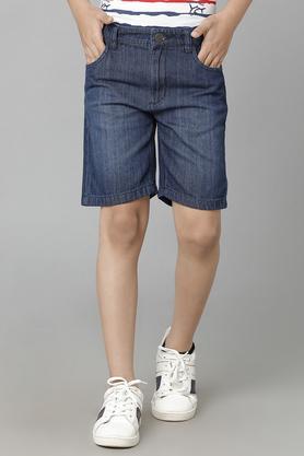 printed cotton relaxed fit boys shorts - navy