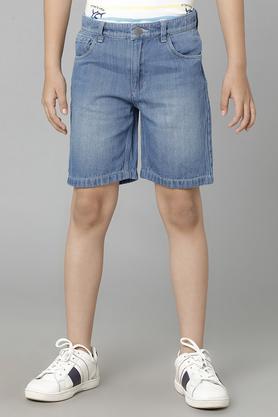 printed cotton relaxed fit boys shorts - navy